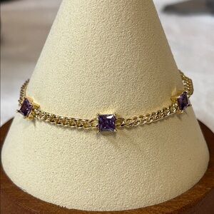 Princess Cut AAA CZ Cuban Link Bracelet or Anklet 18k Yellow Gold Filled